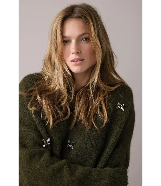 7s7944-7997/000655-DarkCamo  Embellished sweater cozy melange knit