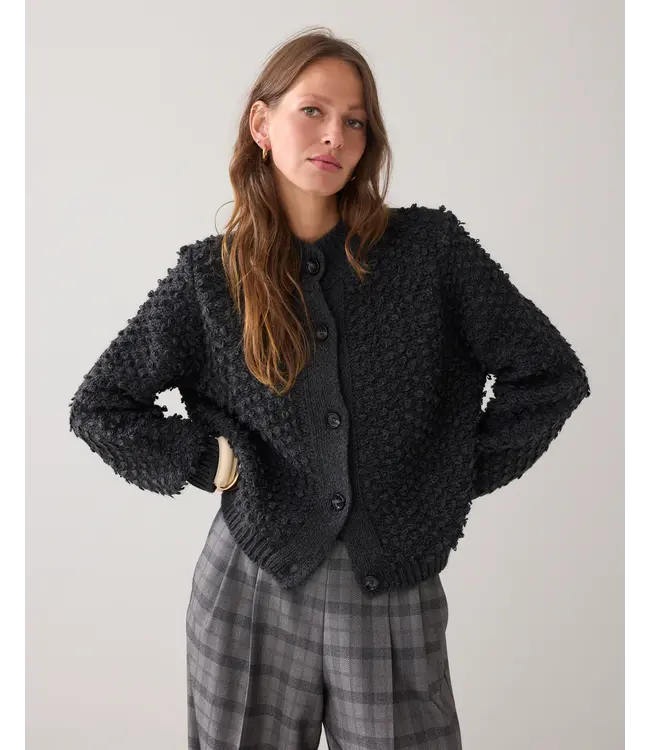 7s7948-70043/000860-Anthracite  Cardigan loop stitch knit