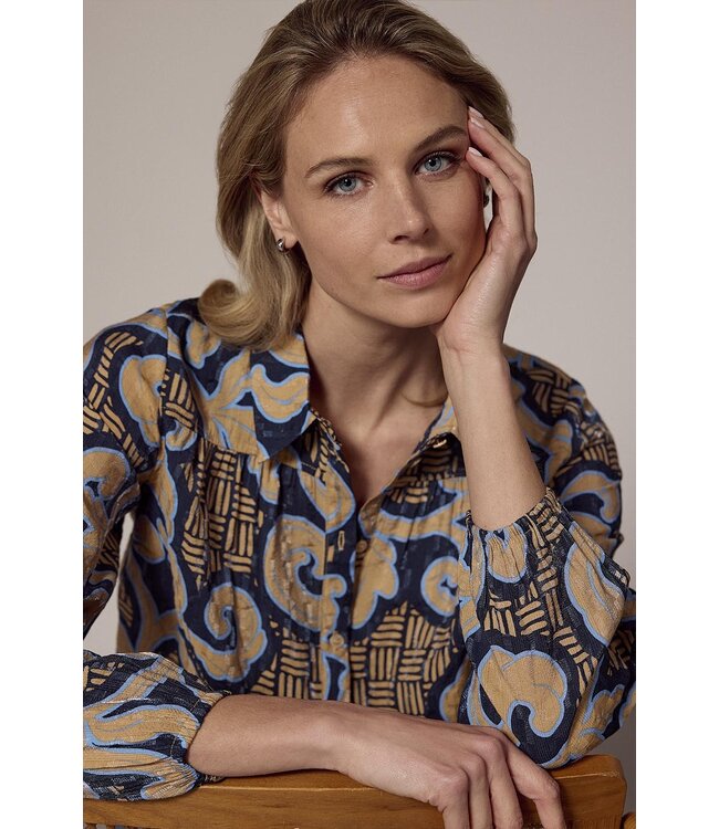C15-18-301/009995-PrintBlues  Blouse Modern Rococo Tie Detail