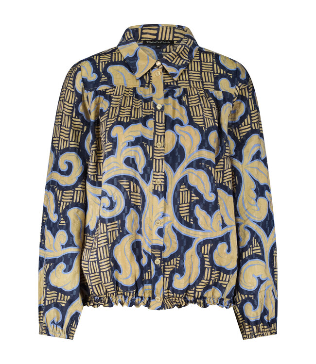 C15-18-301/009995-PrintBlues  Blouse Modern Rococo Tie Detail