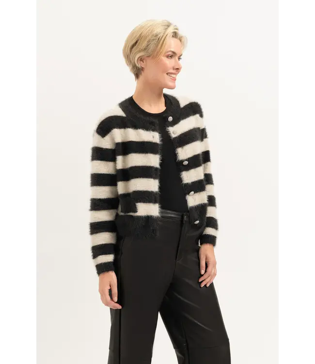 CR0351/Off-WhiteStriped  Hazel Striped Knit Cardigan