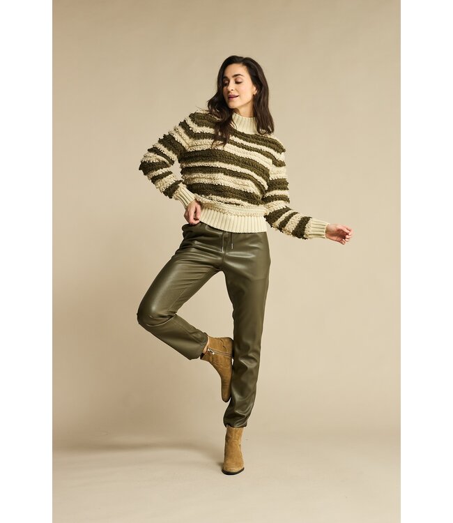 SRB4724/Khaki  Sweater with Loops + Stripe
