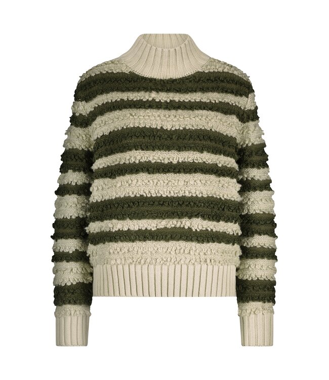 SRB4724/Khaki  Sweater with Loops + Stripe
