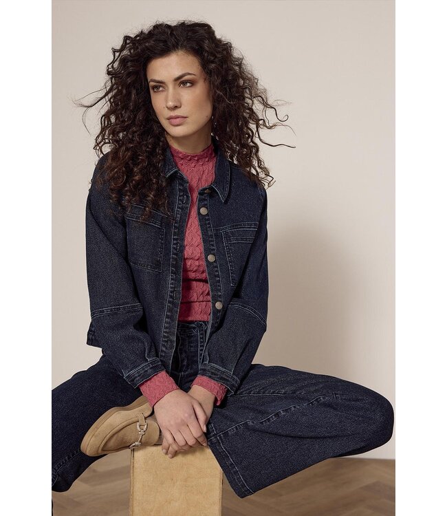 B01-18-101/005033-DarkBlueDenim  Lurex Wide-Leg Denim Trousers