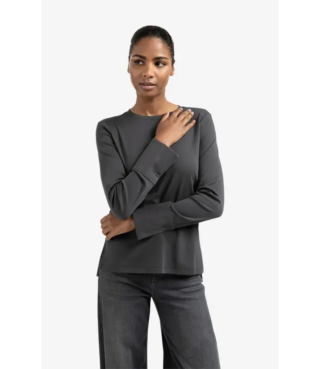 01-709321-509 Jersey top met geweven manchetten en splitdetail