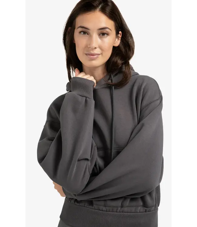 01-109095-509/OysterBlack  Hoodie met geplooide zoom