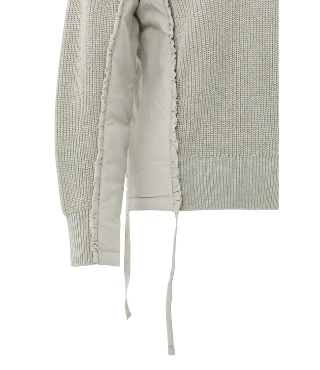 01-000509-510/99031  V-neck sweater with woven insert details and tie accents