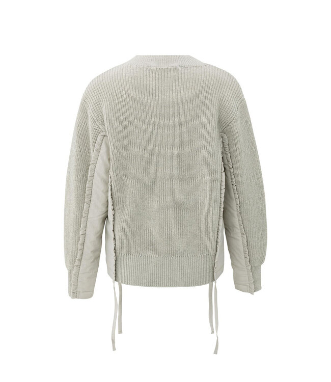 01-000509-510/99031  V-neck sweater with woven insert details and tie accents