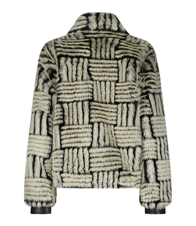 Q07-18-801/006802-Stone-Black  Jacket Faux Fur PU Details