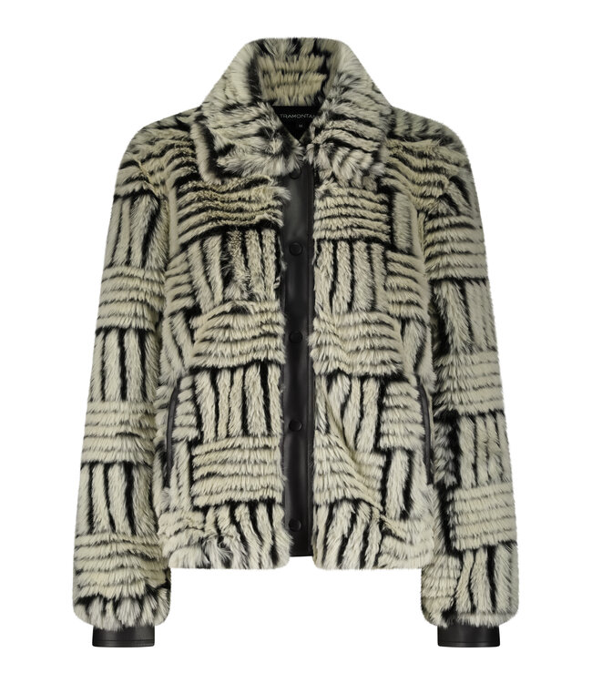 Q07-18-801/006802-Stone-Black  Jacket Faux Fur PU Details