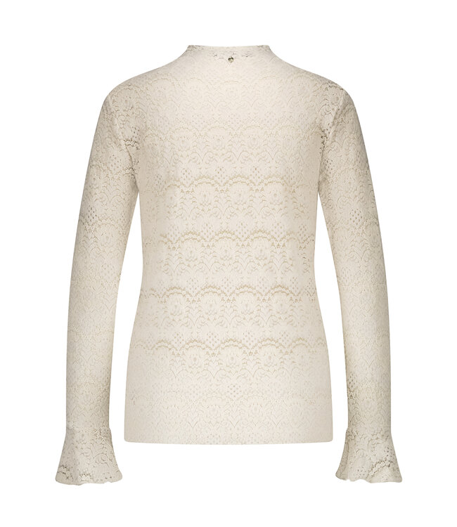 C56-18-401/006800-Stone  Flared-Sleeve Brushed Lace Top