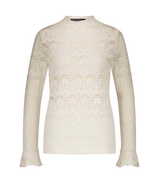 C56-18-401/006800-Stone  Flared-Sleeve Brushed Lace Top