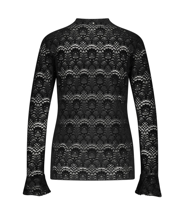 C56-18-401/009000-Black  Flared-Sleeve Brushed Lace Top