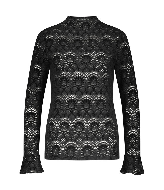 C56-18-401/009000-Black  Flared-Sleeve Brushed Lace Top