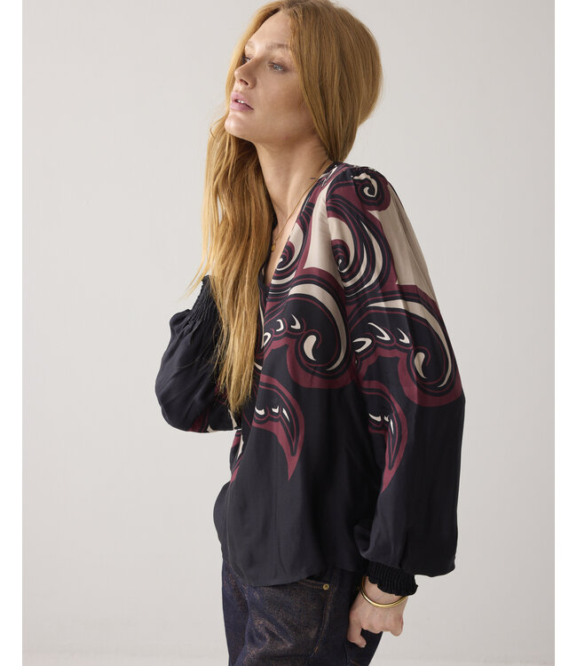 2s3397-12337/000120-MultiColour  Top v neck Ornament print tops