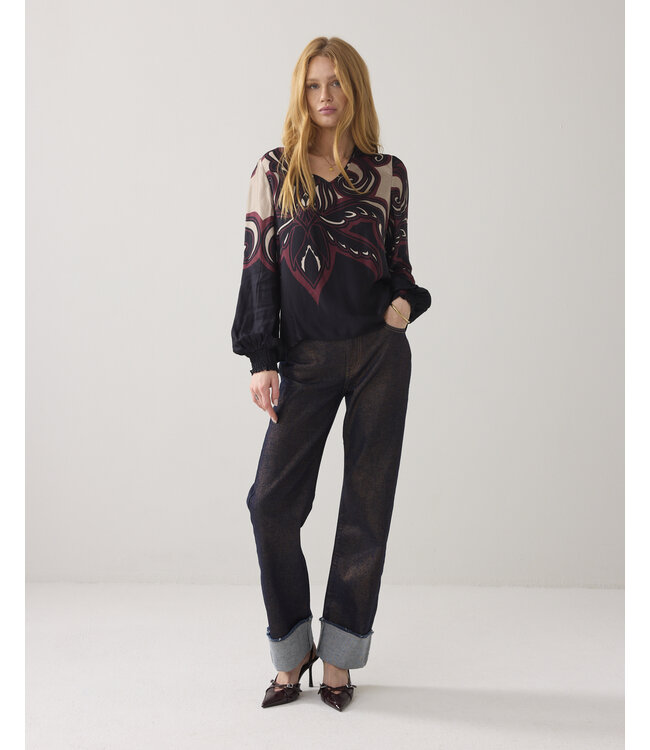 2s3397-12337/000120-MultiColour  Top v neck Ornament print tops