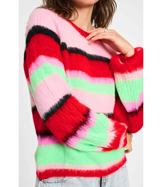 SP9310/MultiColour  PULLOVER - Brushed Stripes Green