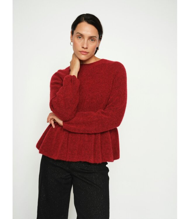 175390/RhythmicRed  MMThora O-Neck Frill Knit