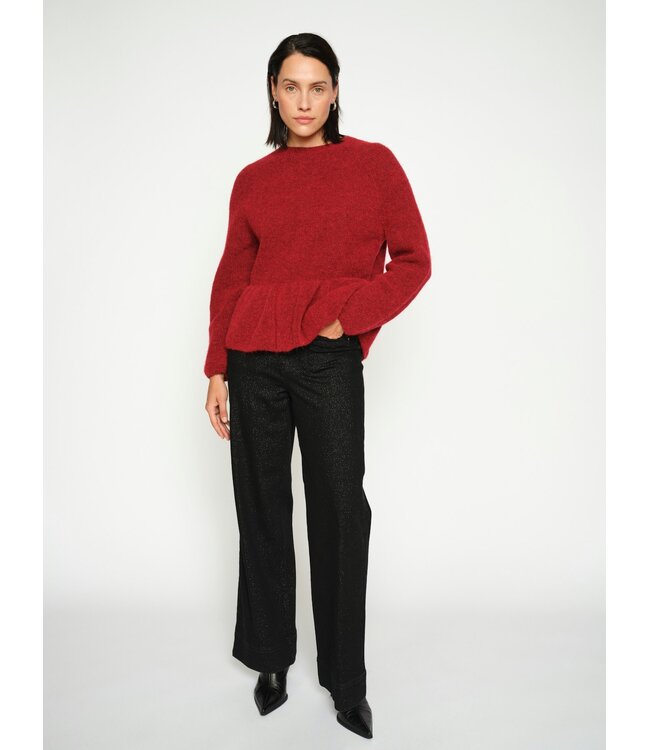 175390/RhythmicRed  MMThora O-Neck Frill Knit