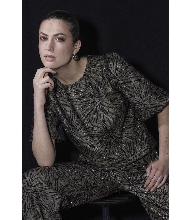 C53-18-401-Black  Top Puff sleeve sparkling