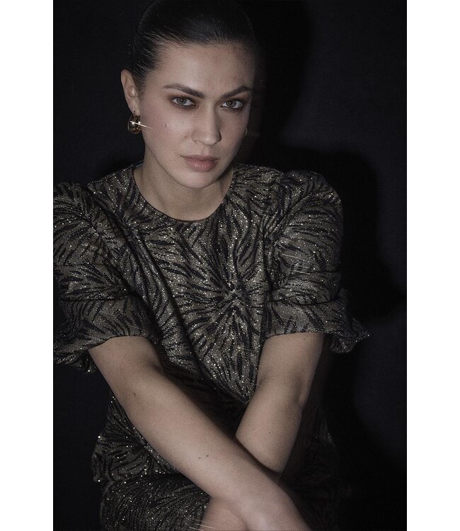 C53-18-401-Black  Top Puff sleeve sparkling