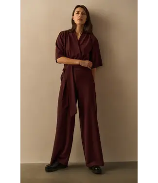 YAYA 01-349023-511/91619  Jersey jumpsuit with short sleeves and tie belt