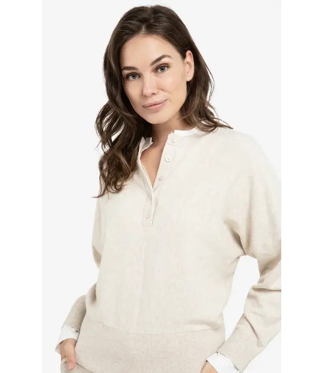 01-000546-601/990402  Sweater with inserted blouse collar and button detail