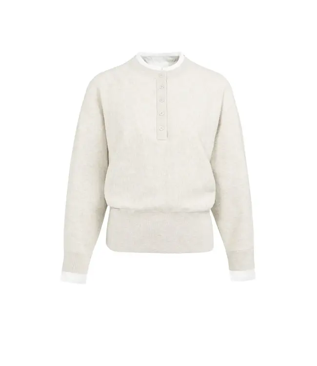 01-000546-601/990402  Sweater with inserted blouse collar and button detail