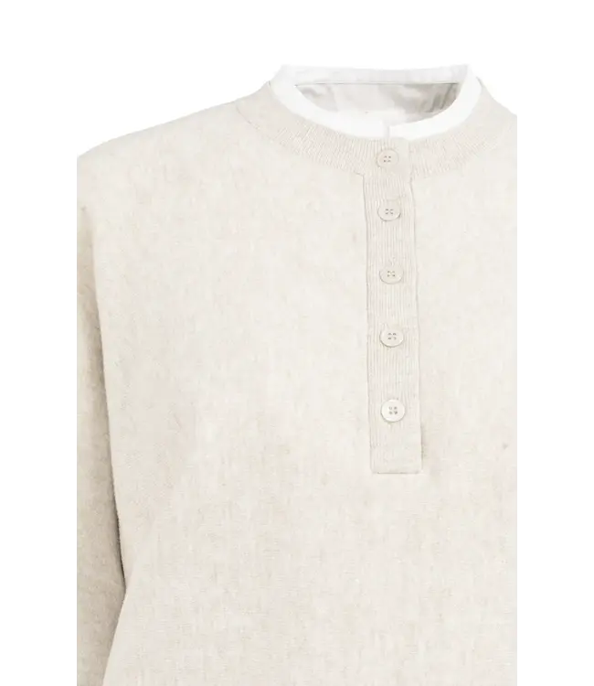 01-000546-601/990402  Sweater with inserted blouse collar and button detail