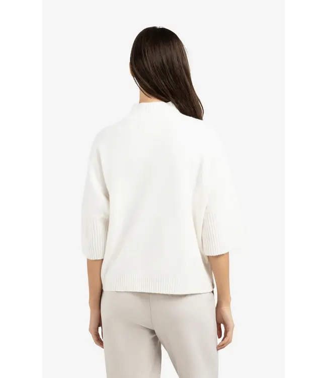 01-000437-601/100022  Sweater with ribbed three-quarter sleeves and mock neck