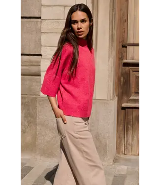 YAYA 01-000437-601/818522  Sweater with ribbed three-quarter sleeves and mock neck