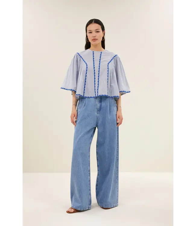 261120222/BluePinStripe  davin pinstripe blouse