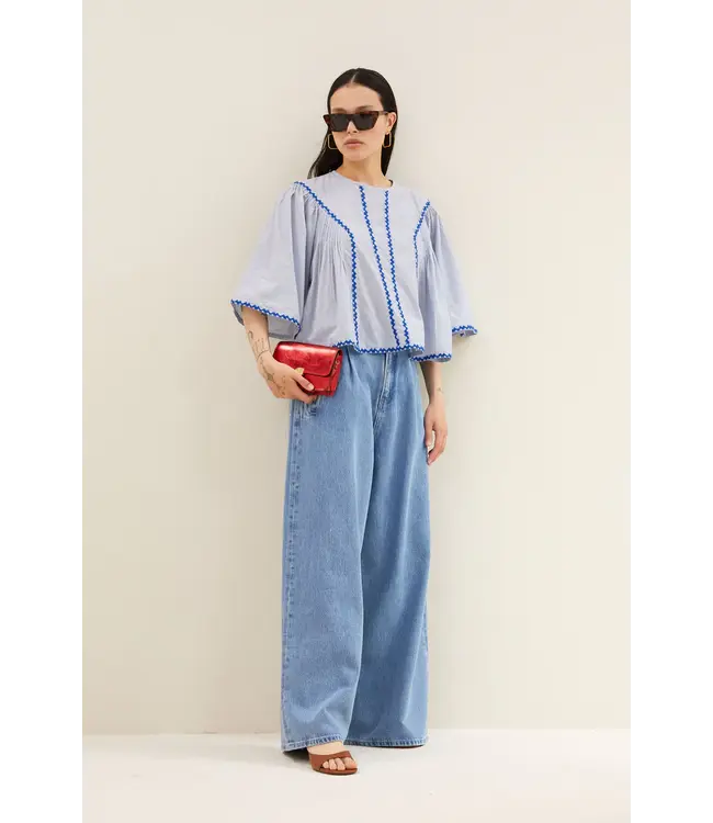 261120222/BluePinStripe  davin pinstripe blouse