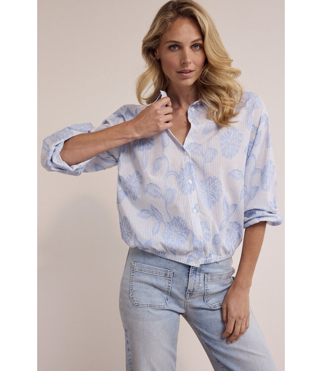 O12-19-301/005042-BreezyBlue  Striped Blouse Flower Pattern