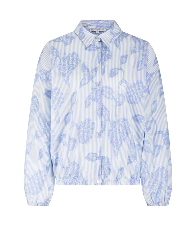 O12-19-301/005042-BreezyBlue  Striped Blouse Flower Pattern