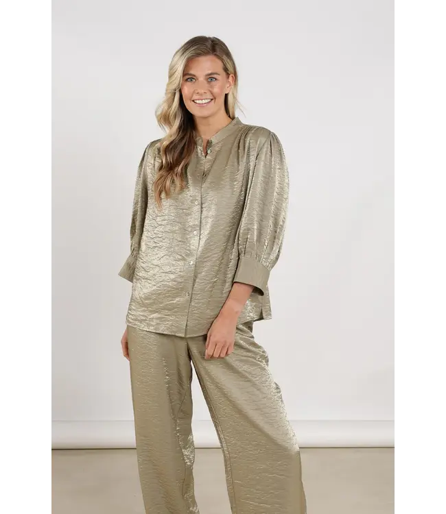 NKS02231-Army  Lilly Blouse Shiny