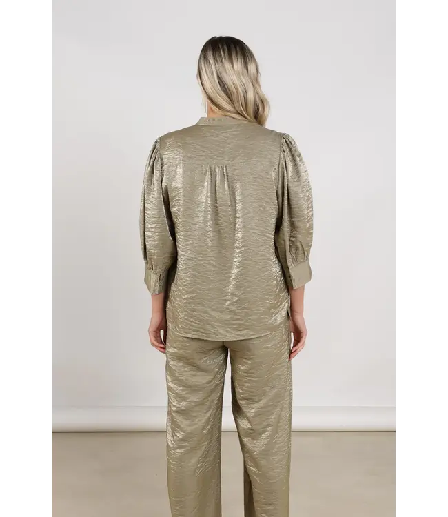 NKS02231-Army  Lilly Blouse Shiny