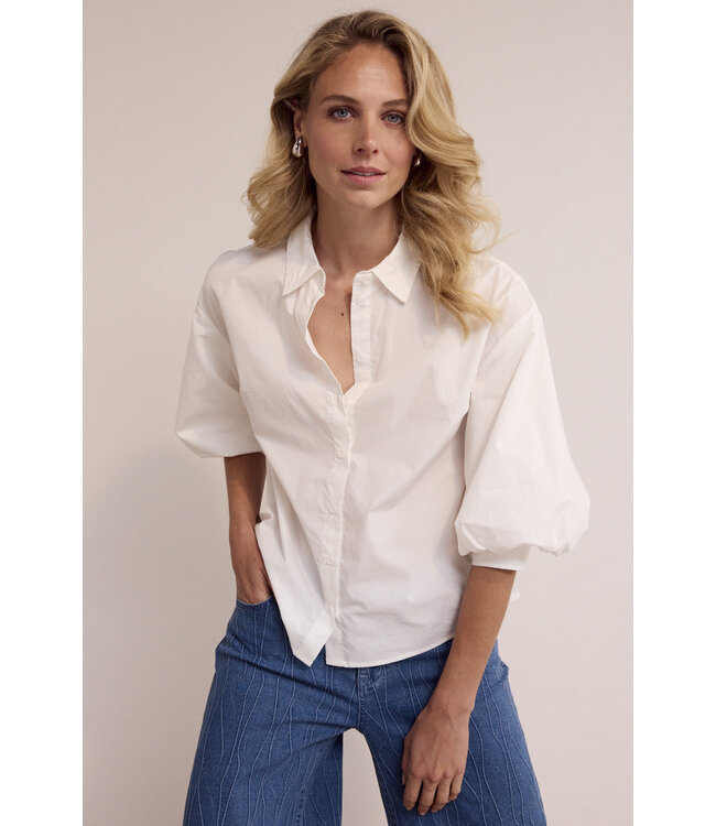 O02-19-301/001100-OffWhite  Poplin Blouse Bow Detail