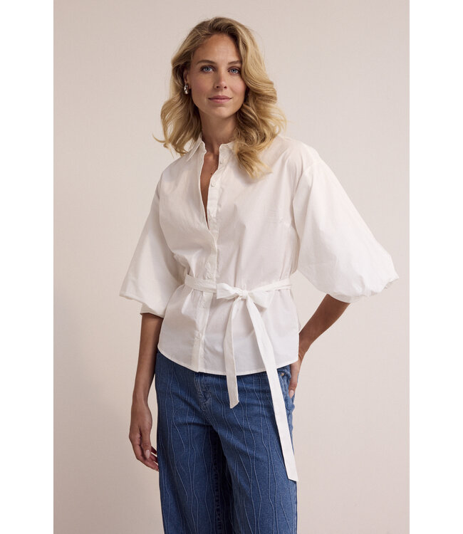 O02-19-301/001100-OffWhite  Poplin Blouse Bow Detail