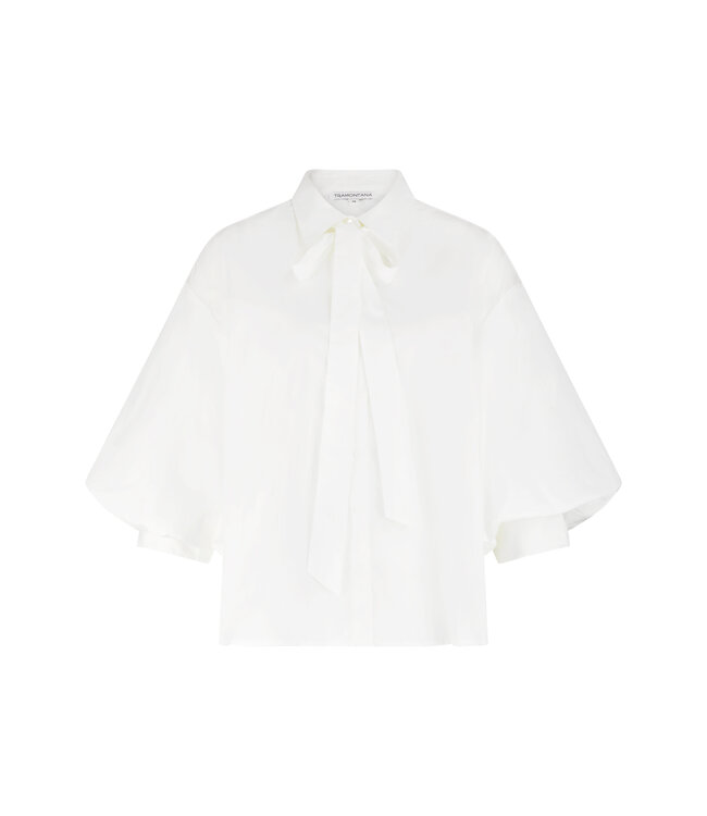 O02-19-301/001100-OffWhite  Poplin Blouse Bow Detail