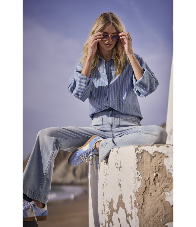 C02-19-301/005020-MidBlue  Striped Blouse Rhinestones