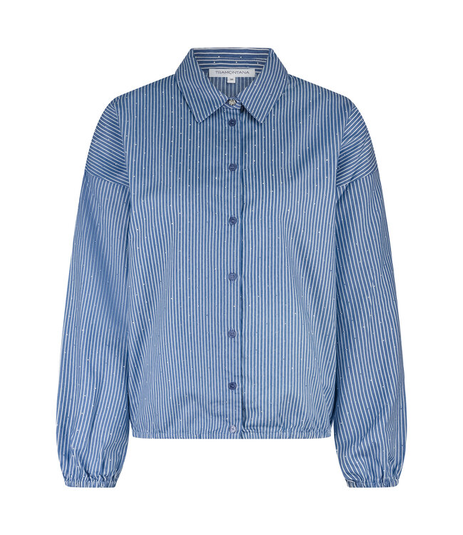 C02-19-301/005020-MidBlue  Striped Blouse Rhinestones