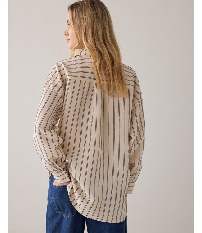 2s3455-12374/000107-Ivorymidnightblue  Blouse adjustable Chenille stripe