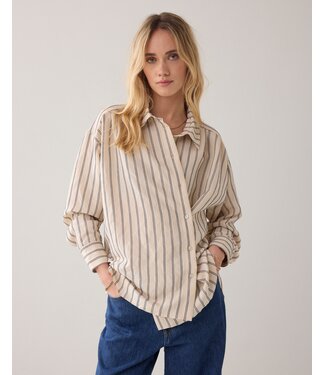 Summum Woman 2s3455-12374/000107-Ivorymidnightblue  Blouse adjustable Chenille stripe