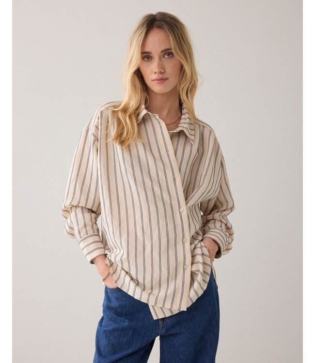 2s3455-12374/000107-Ivorymidnightblue  Blouse adjustable Chenille stripe