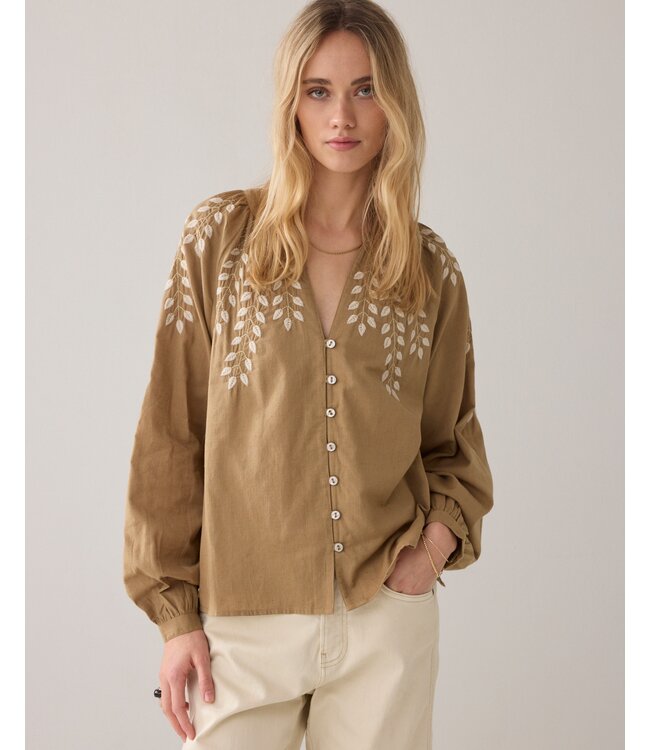 2s3449-12439/000703-Khaki  Blouse Cotton branches