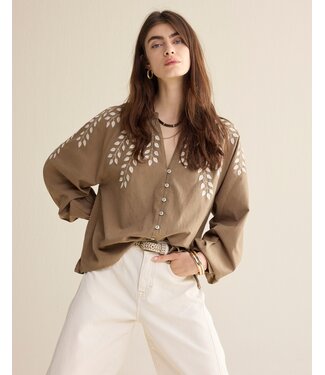 Summum Woman 2s3449-12439/000703-Khaki  Blouse Cotton branches