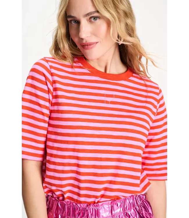 SP9481/MultiColour  TSHIRT - Stripe Orange Pink