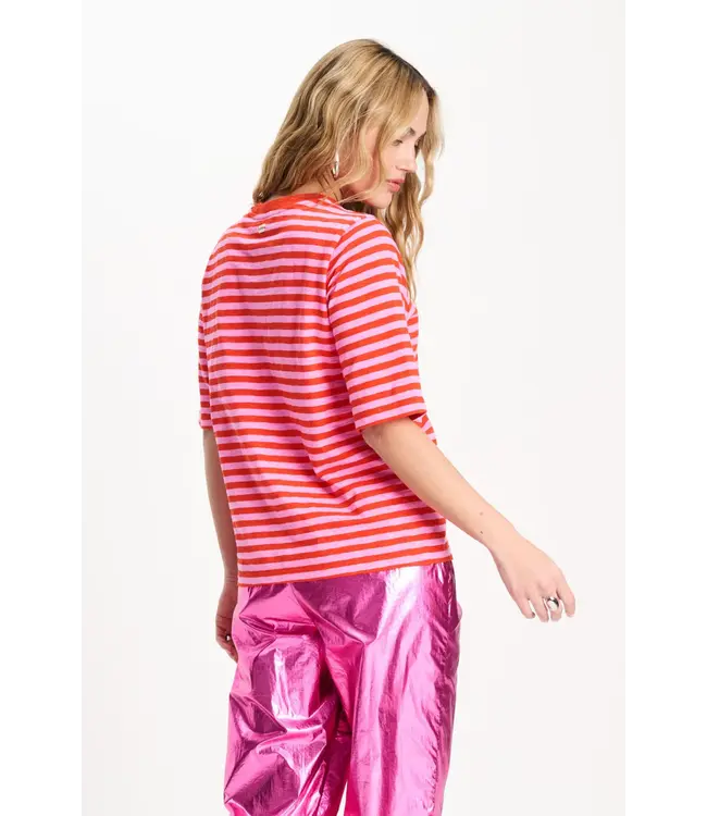 SP9481/MultiColour  TSHIRT - Stripe Orange Pink
