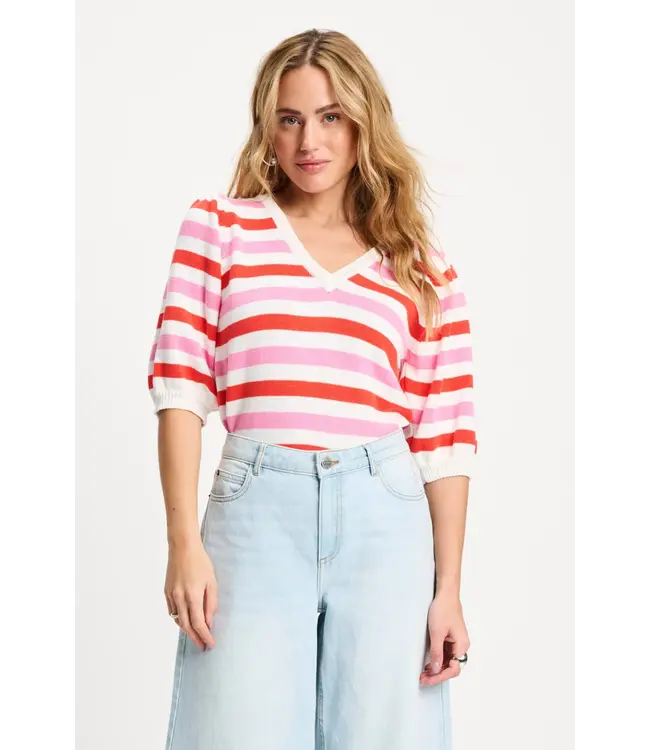 SP9493/MultiColour  PULLOVER - Striped Pink Orange